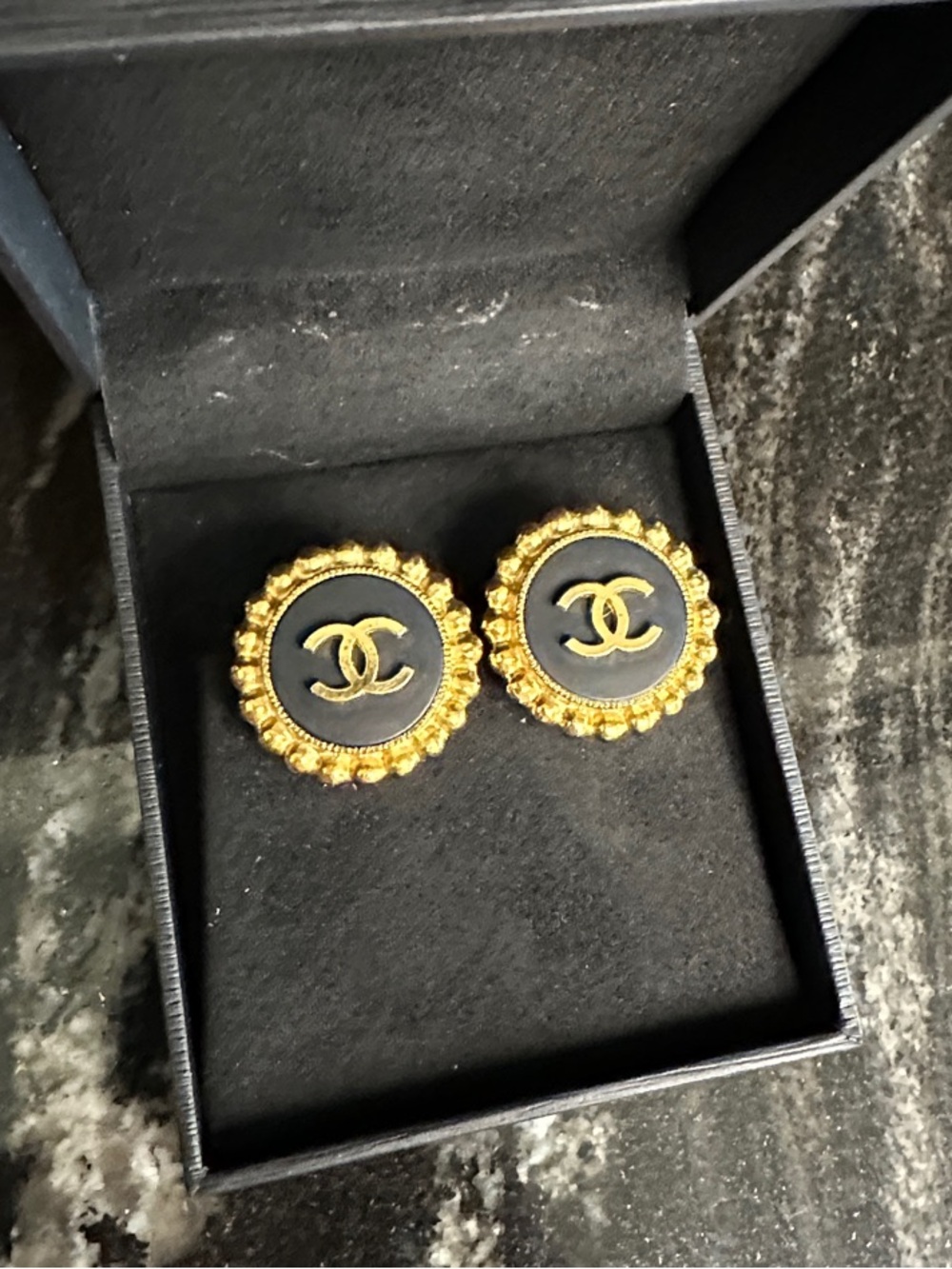Vintage CHANEL Gold and Black Round CC Logo Clip-On Earrings